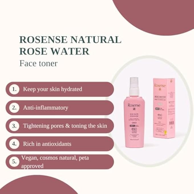 Rosense ROSE WATER SPRAY - MOISTURISING FACE WATER SPRAY FOR FACIAL CLEANSING FACE CARE 100% NATURAL - 100 ML - Image 2